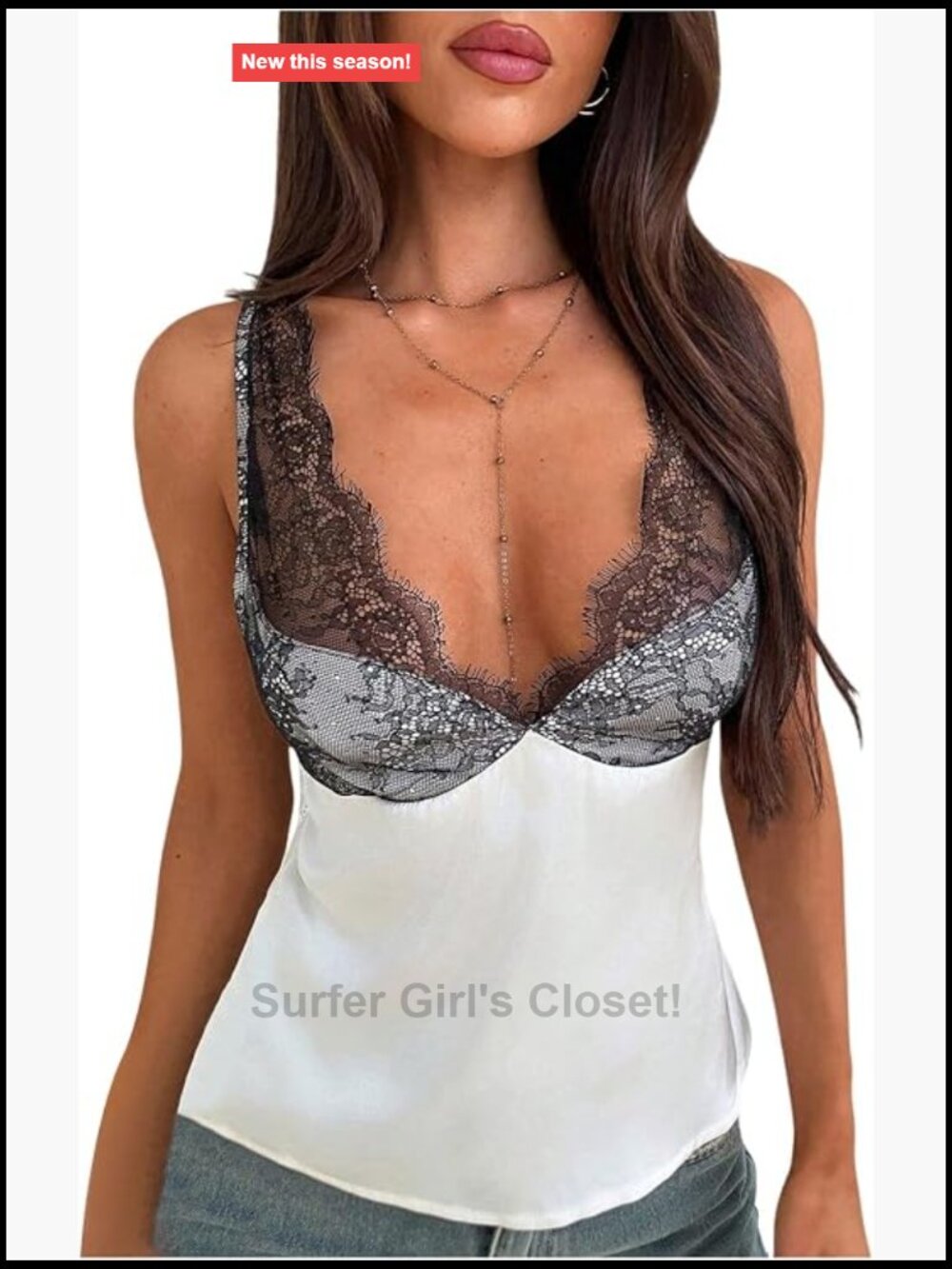 Satin Lace Tank Top Y2K Deep V Neck Sleeveless Backless Going Out Top